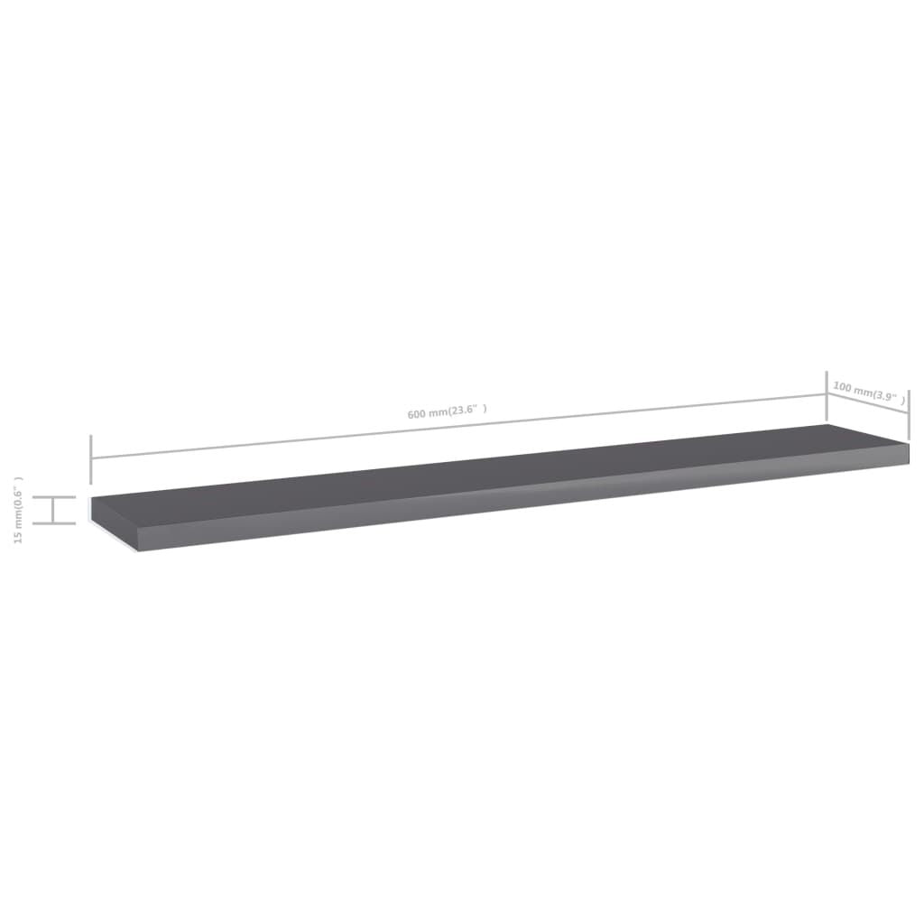 Shelf Set of 4 High gloss grey Engineered wood