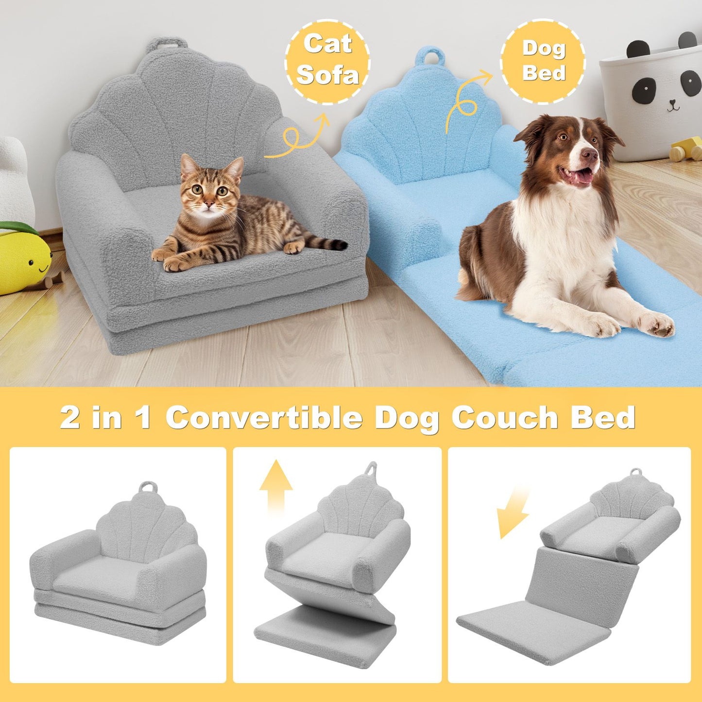 Shell-Shaped Convertible Dog Bed Sofa (22.8"x18.8"x15.7"): 2-in-1 Pet Bed & Couch With Machine-Washable Cover, Stylish Colors For Small/Medium/Large Dogs & Cats