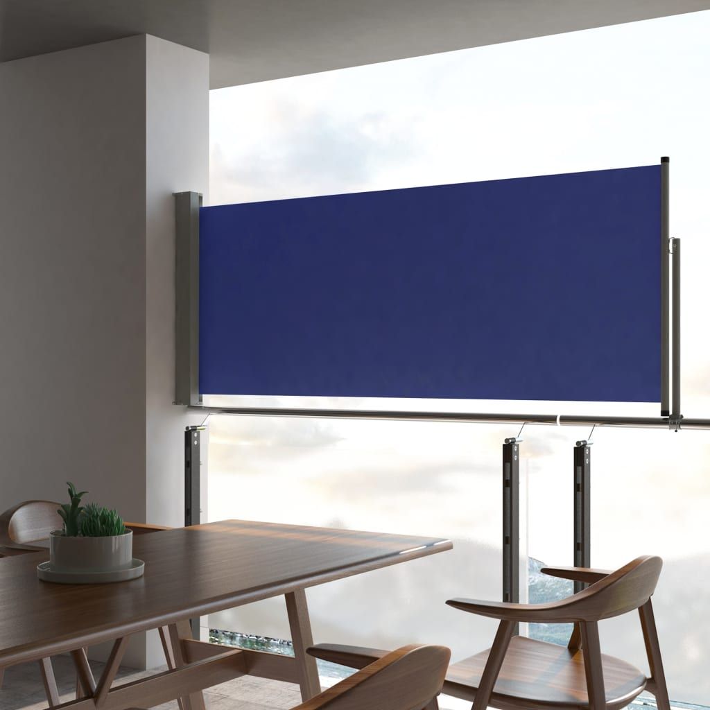 Side Awning Blue Polyester 39.4 x 118.1 in Retractable