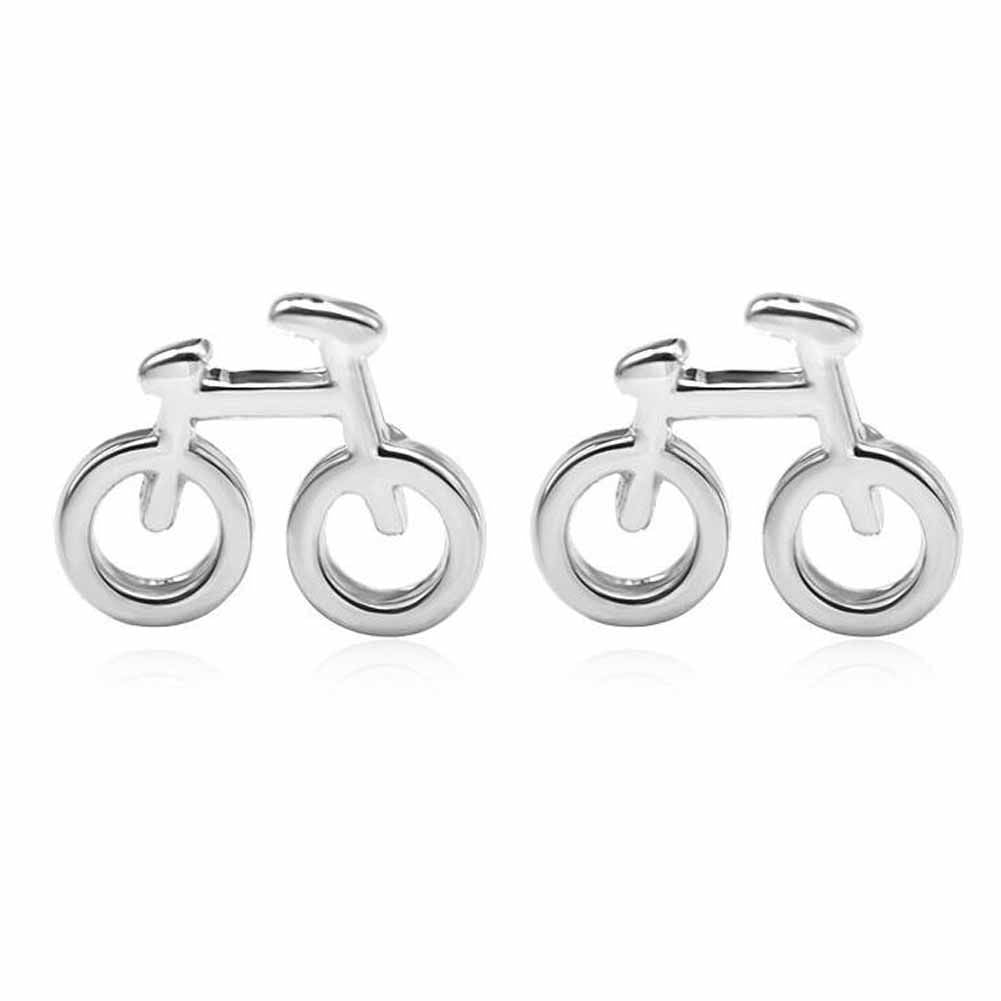 Silver Color Tiny Earrings Fan Gift Bicycle Shape Stud Earrings for Women; 3 Pairs