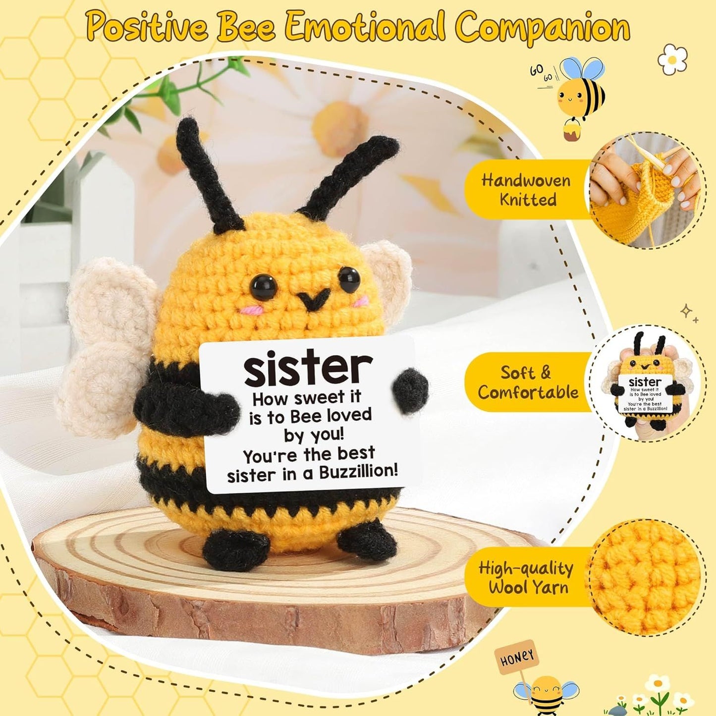 Sister Gifts for Christmas, Sister Birthday Gift, from Sis/Brother, Unique Stocking Stuffer for Women Sis Valentines Mothers Day for Her, Funny Easer Decorations, Cute Handmade Bees