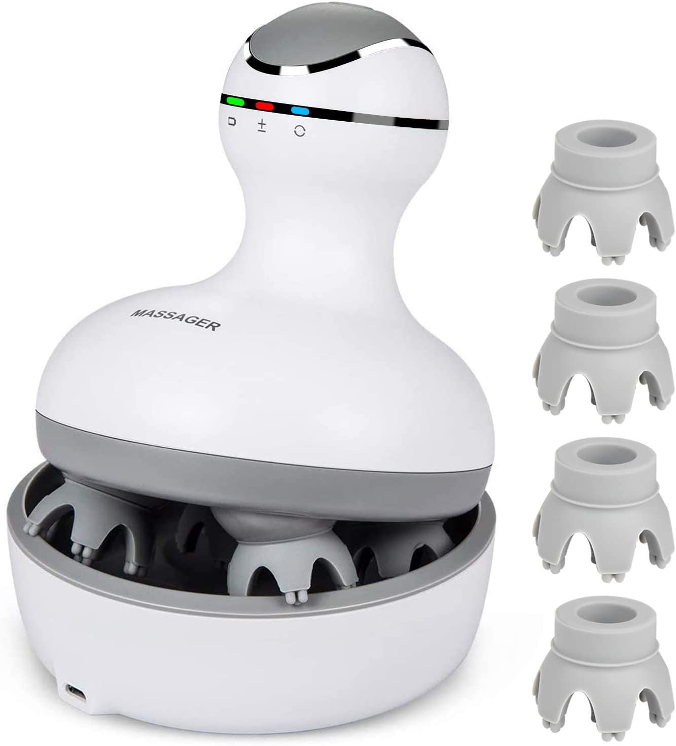 Smart Electric Scalp Massager - Waterproof Wireless Handheld Head Scratcher & Body Massage Tool with 4 Modes, Rechargeable Silicone Nodes for Stress Relief, Relaxation & Hair Growth Stimulation