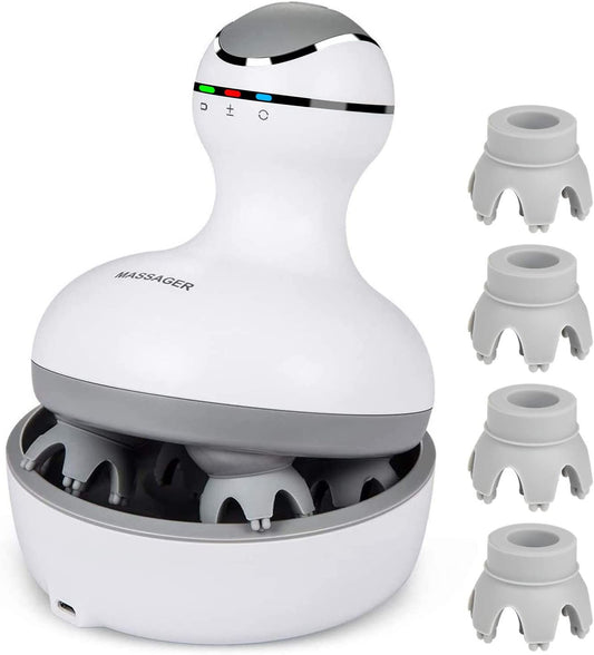 Smart Electric Scalp Massager - Waterproof Wireless Handheld Head Scratcher & Body Massage Tool with 4 Modes, Rechargeable Silicone Nodes for Stress Relief, Relaxation & Hair Growth Stimulation