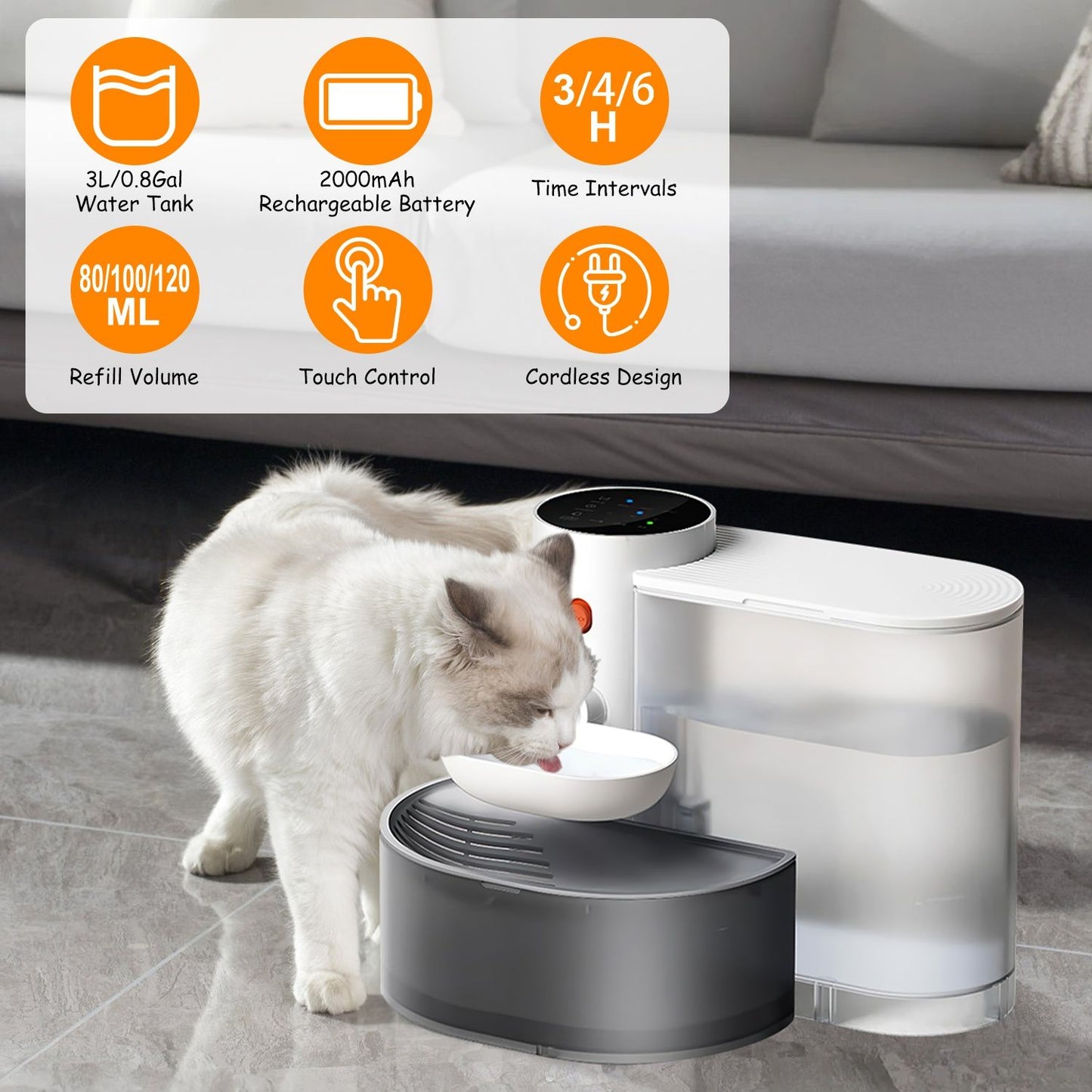 Smart Wireless Pet Water Fountain,2025 Upgraded Pet Water Fountain No Filter,3.5L/118oz Ultra-Quiet Design,Rechargeable Automatic Water Dispenser for Cats and Small Dogs
