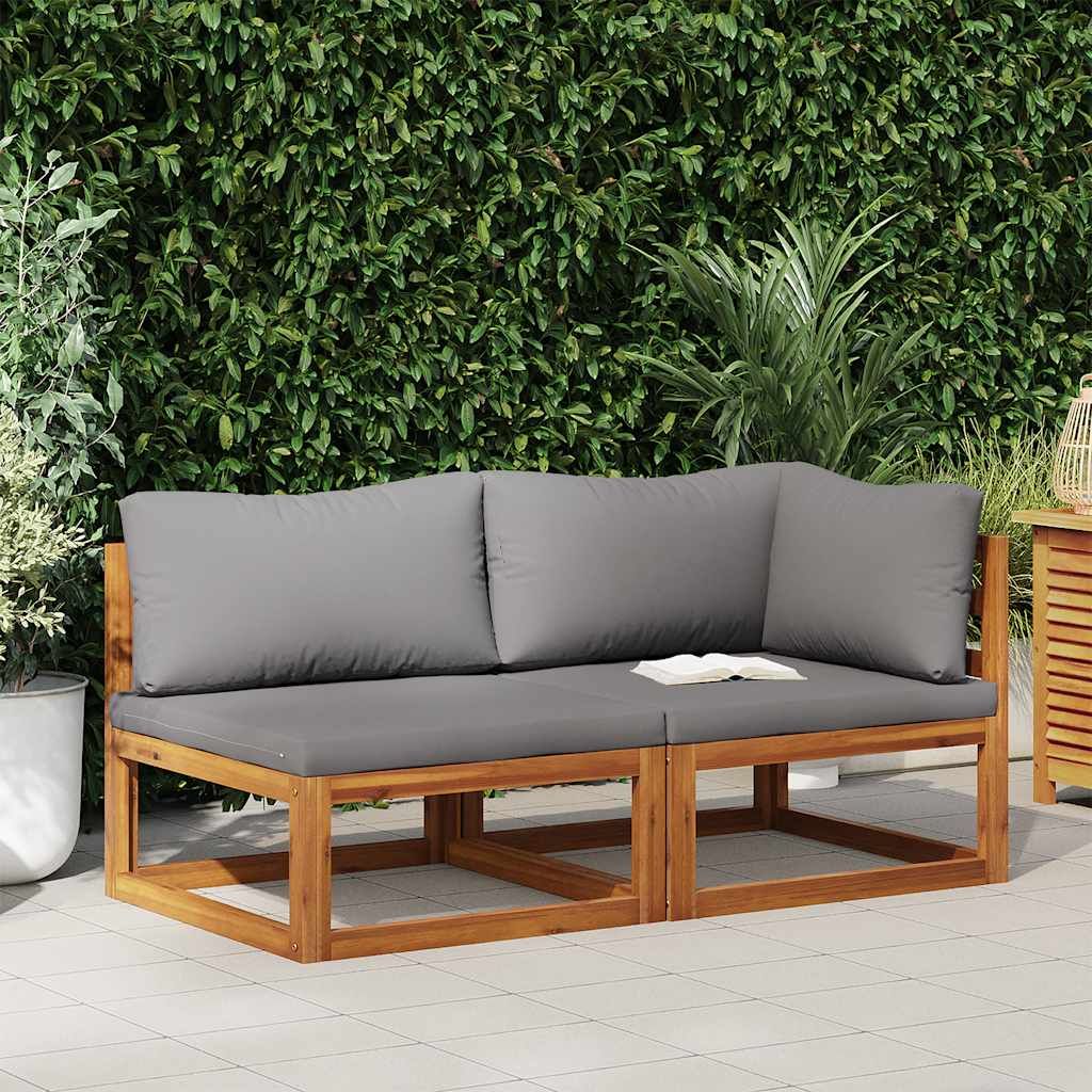 Sofa Set Dark Grey Solid Acacia wood, Dark Grey fabric Standard