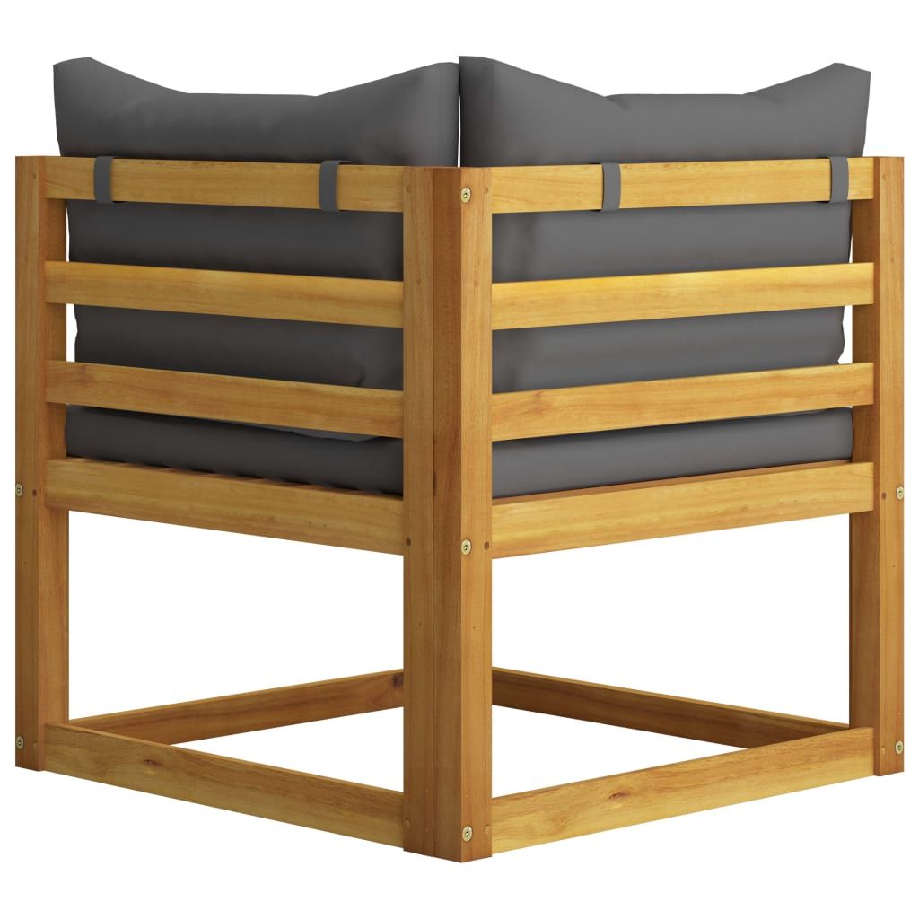 Sofa Set Dark Grey Solid Acacia wood, Dark Grey fabric Standard