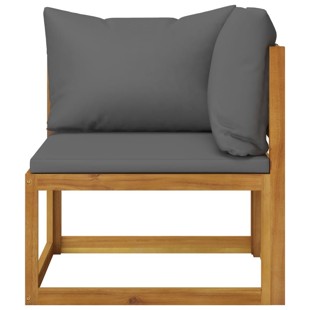 Sofa Set Dark Grey Solid Acacia wood, Dark Grey fabric Standard