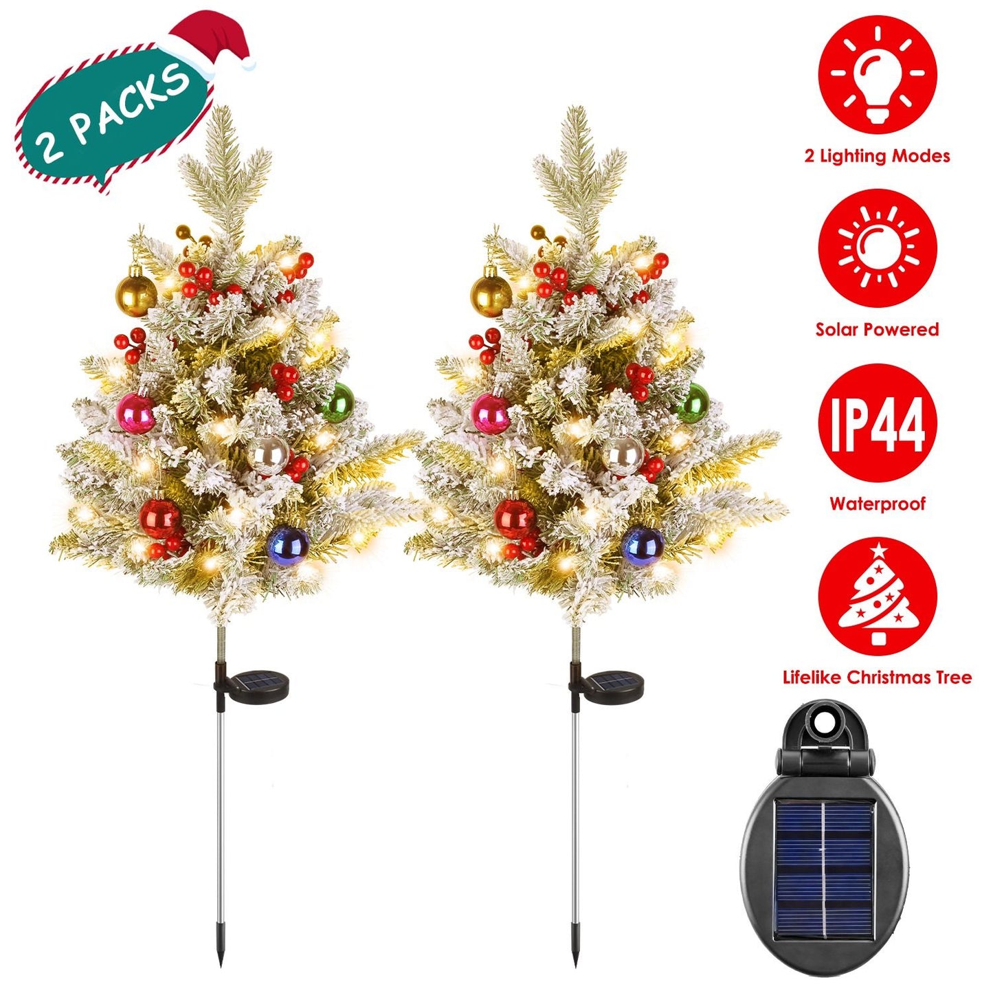 Solar Artificial Christmas Tree - 50 Warm LEDs & 2 Lighting Modes, IP44 Waterproof Auto On/Off, Lifelike Decor for Indoor Outdoor Holiday Celebrations