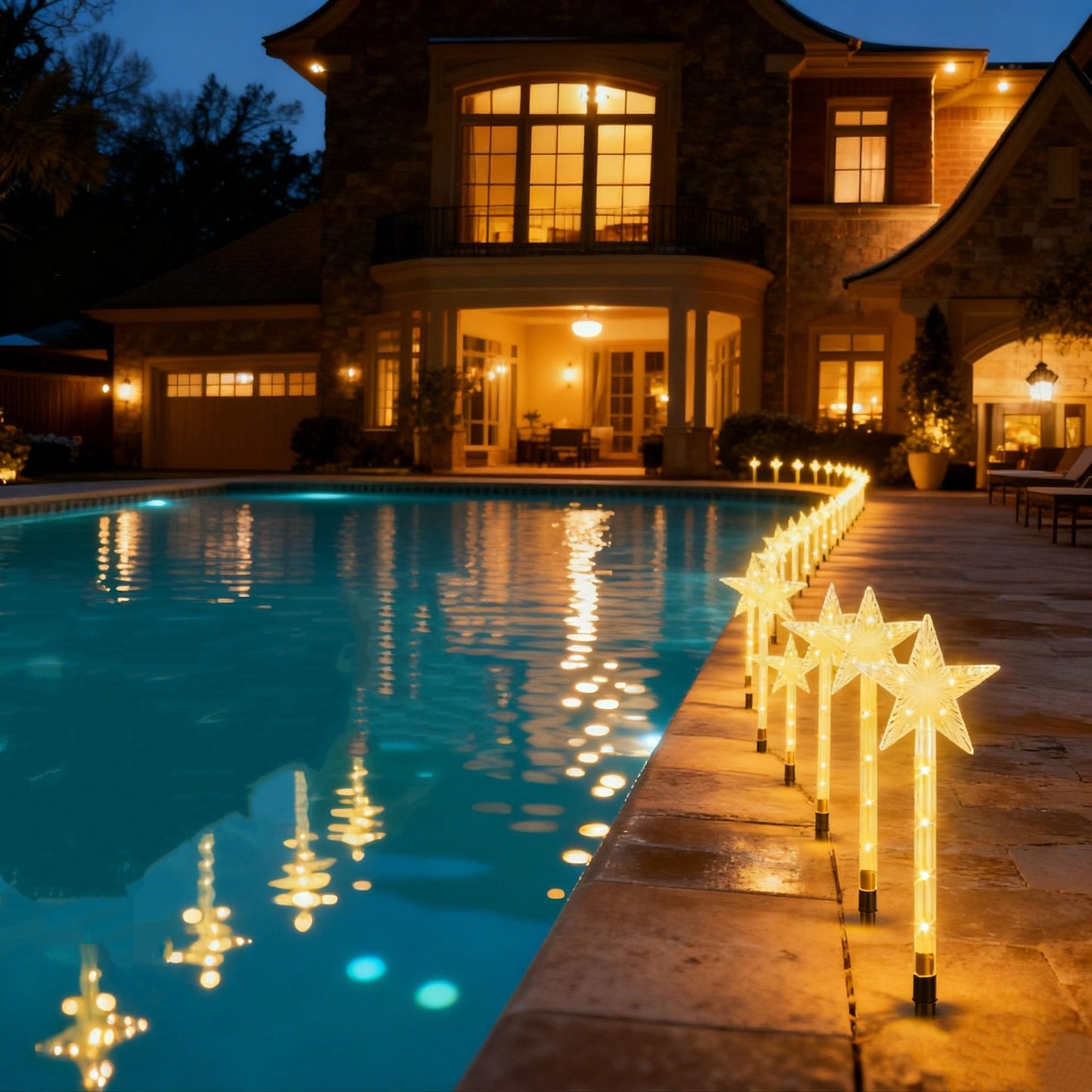 Solar Christmas Outdoor Lights 8 Modes, IP64 Waterproof Star Pathway Lights, Auto On/Off with 90° Adjustable Solar Panel & 1000mAh Battery