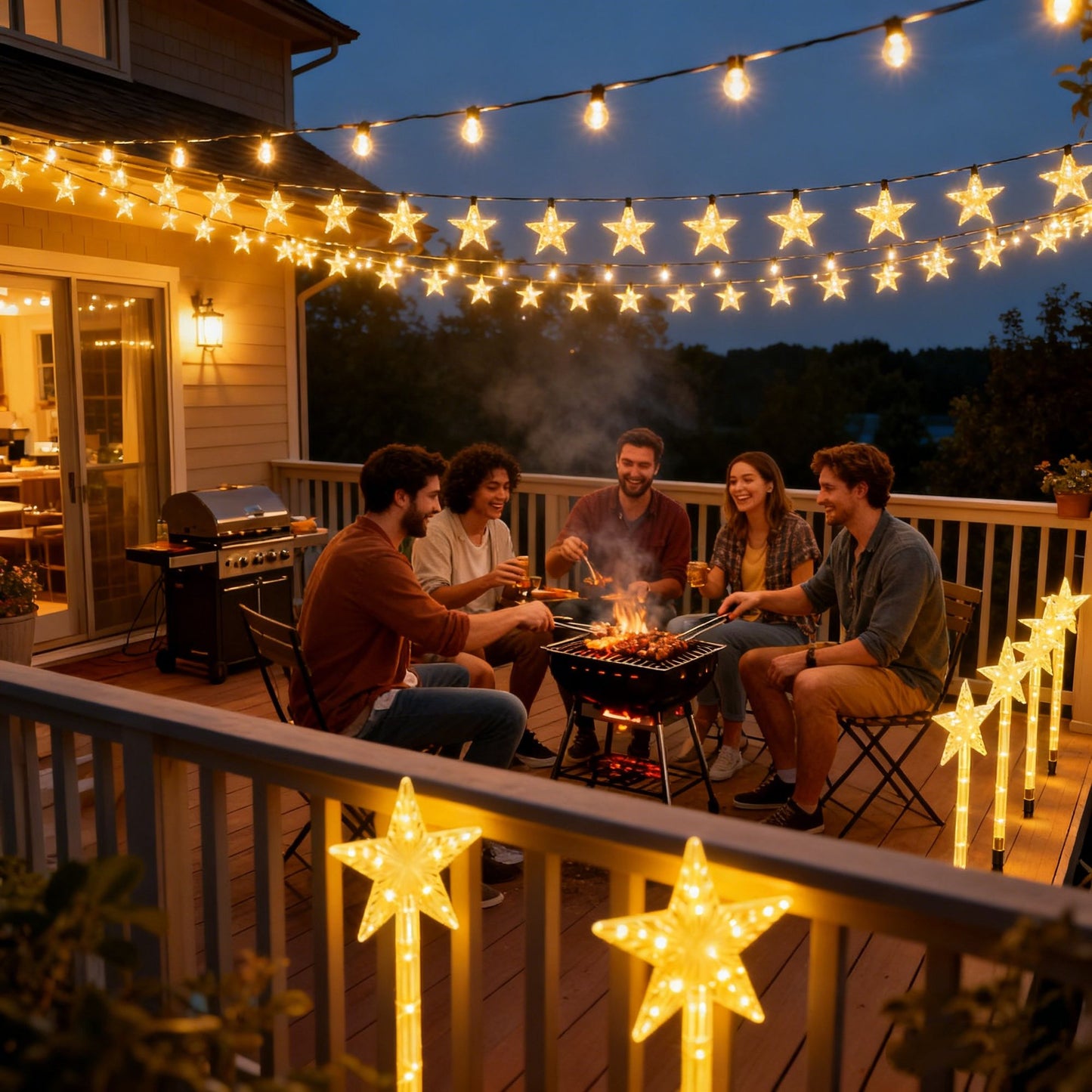 Solar Christmas Outdoor Lights 8 Modes, IP64 Waterproof Star Pathway Lights, Auto On/Off with 90° Adjustable Solar Panel & 1000mAh Battery