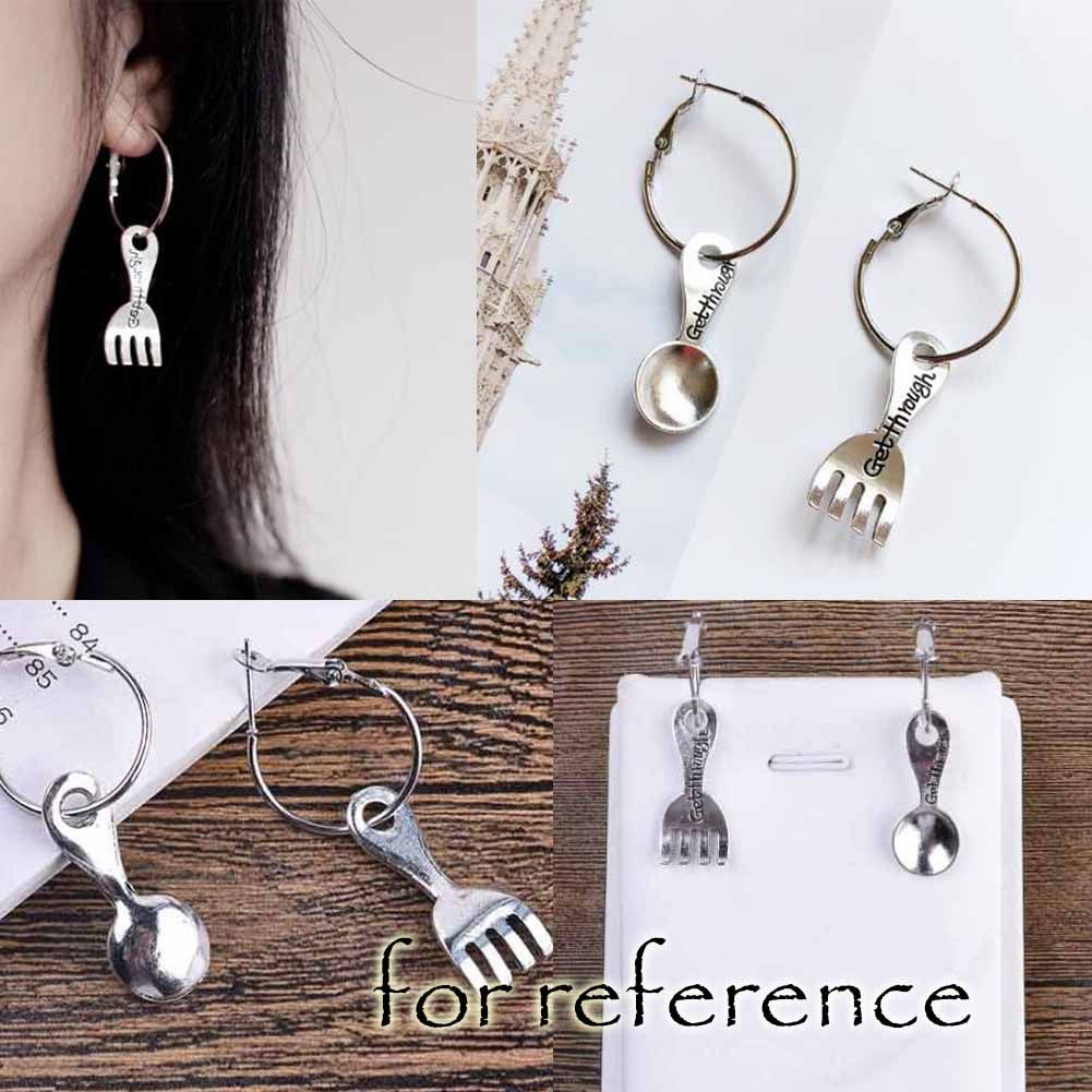 Spoon Fork Shape Drop Earrings Asymmetric Cute Big Circle Round Hook Dangle Hoop Earrings; 3 Pack