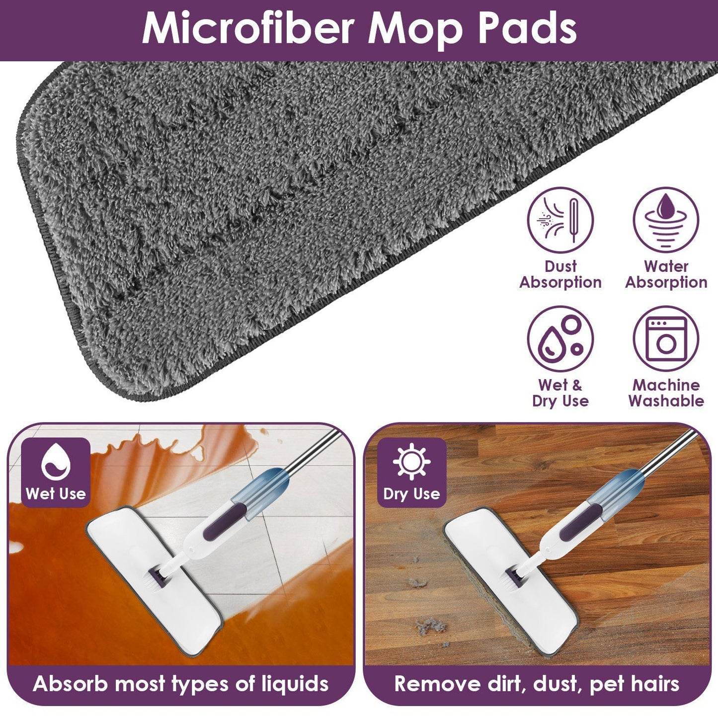 Spray Mop for Floor Cleaning, 49.21" Extended Handle with 360° Rotating Mop Head, 12oz Leak-Proof Water Bottle & 3 Reusable Microfiber Pads - No Battery Needed, for Hardwood, Laminate, Tile, Vinyl & M