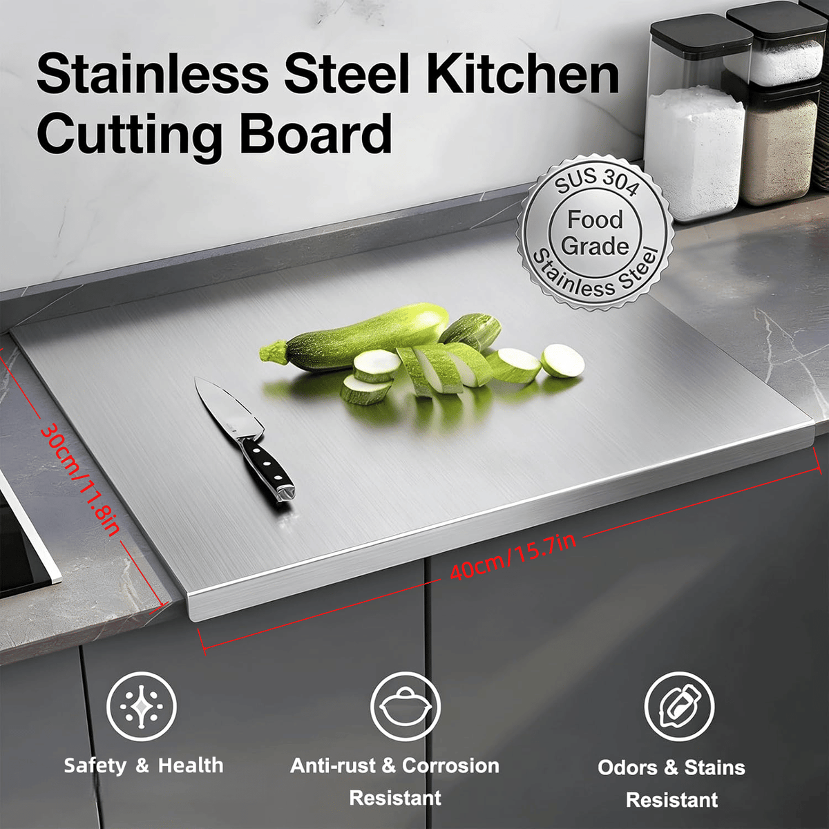 Stainless Steel Cutting Board for Kitchen - Large 304 Chopping Boards, Suitable for Meat Vegetables Bread and Baking,Kitchen Accessories,