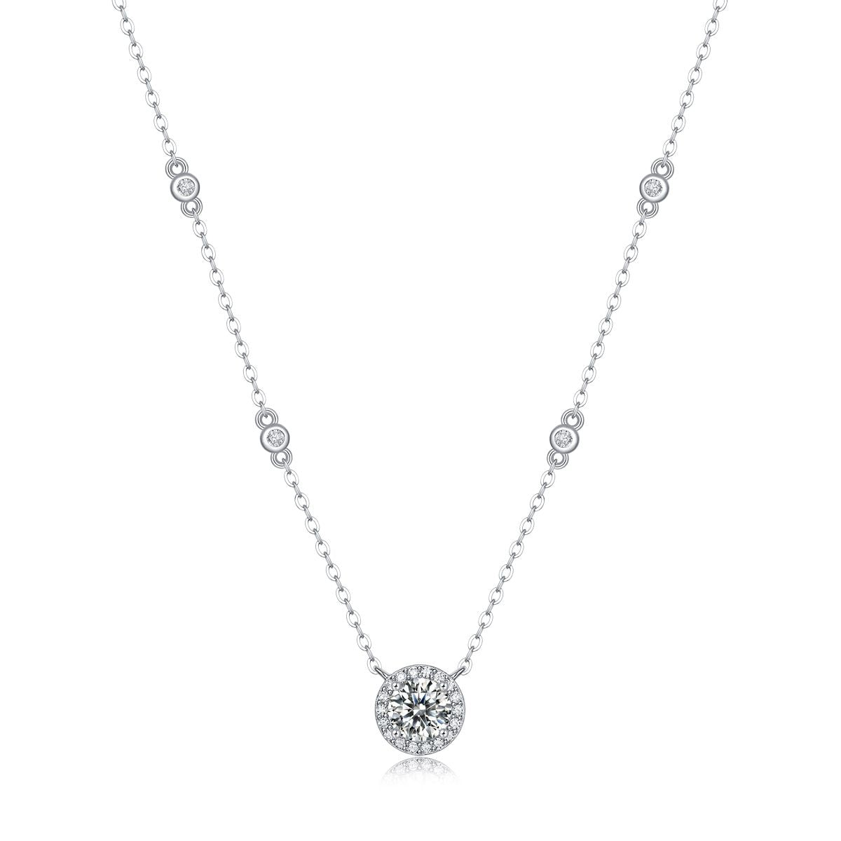 Starlight - A fashionable and trendy jewelry necklace pendant set with 1-carat, 2-carat and 3-carat Moissan diamonds in S925 sterling silver and platinum plating