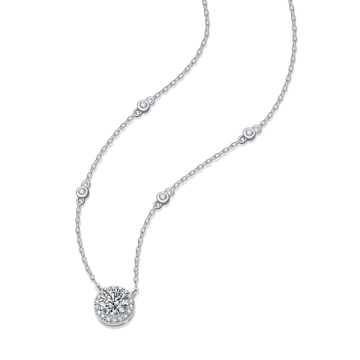 Starlight - A fashionable and trendy jewelry necklace pendant set with 1-carat, 2-carat and 3-carat Moissan diamonds in S925 sterling silver and platinum plating