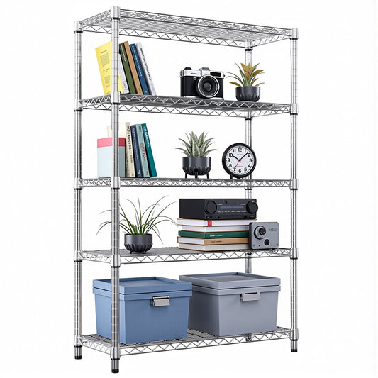 Steel Storage Shelving 5-Tier Utility Shelving Unit Steel Organizer Wire Rack for Home,Kitchen,Office,Garage, 1750 LBS Capacity 17.7" D x 47.2" W x 72.3" H