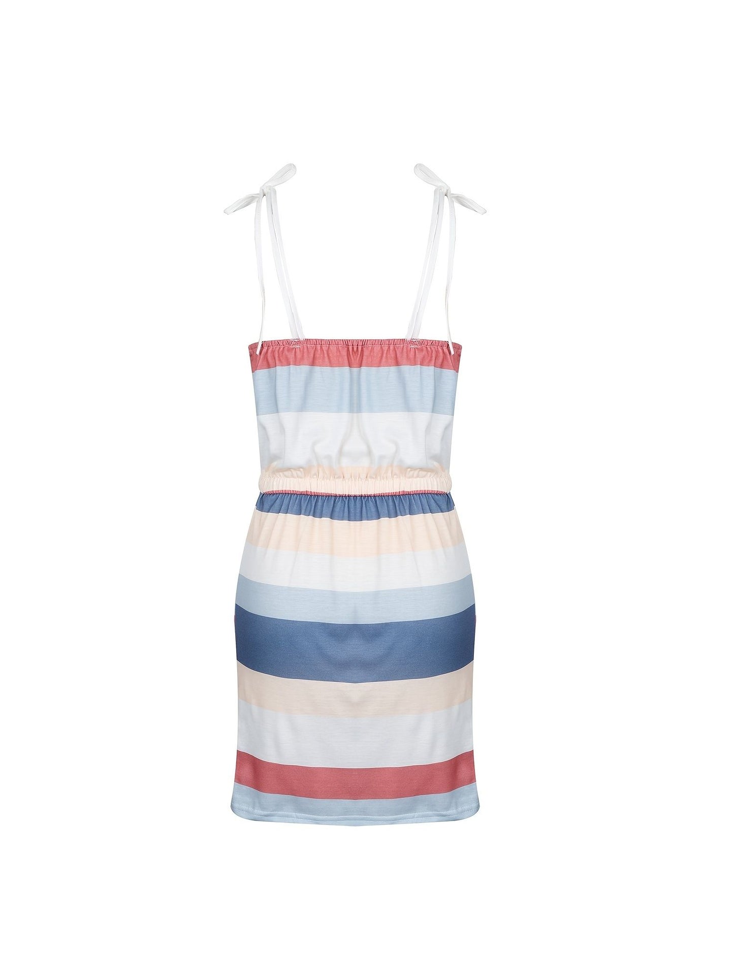 Striped Drawstring Lace Up Dress; Pocket V-neck Sleeveless Dress; Women's Clothing