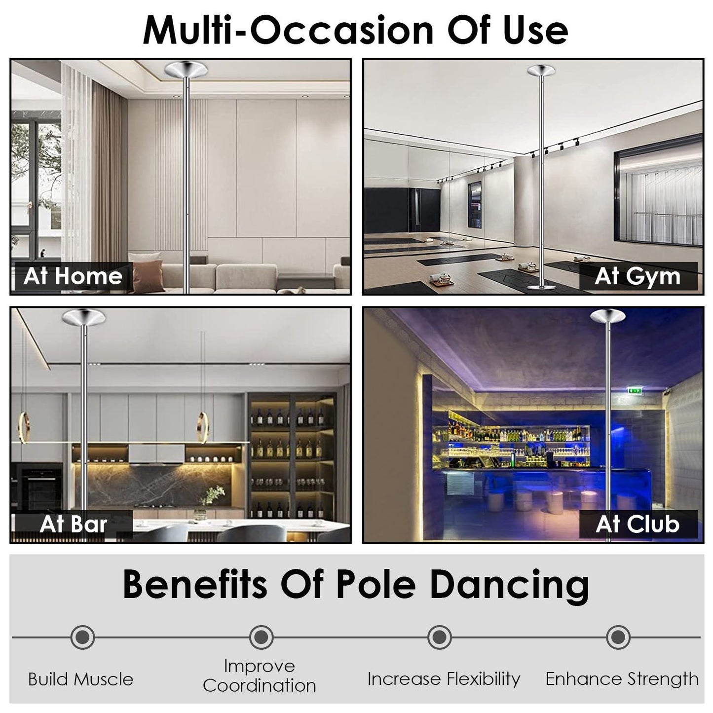 Stripper Dance Pole 45mm Spinning Static Dancing Pole with 88-108.1in Adjustable Height 551LBS Weight Capacity for Fitness Exercise Party Home Club Gym