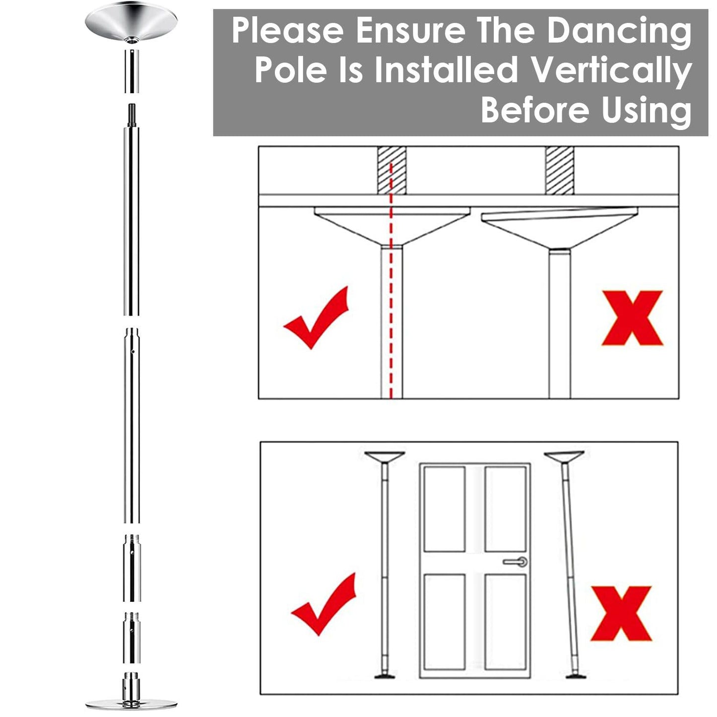 Stripper Dance Pole 45mm Spinning Static Dancing Pole with 88-108.1in Adjustable Height 551LBS Weight Capacity for Fitness Exercise Party Home Club Gym