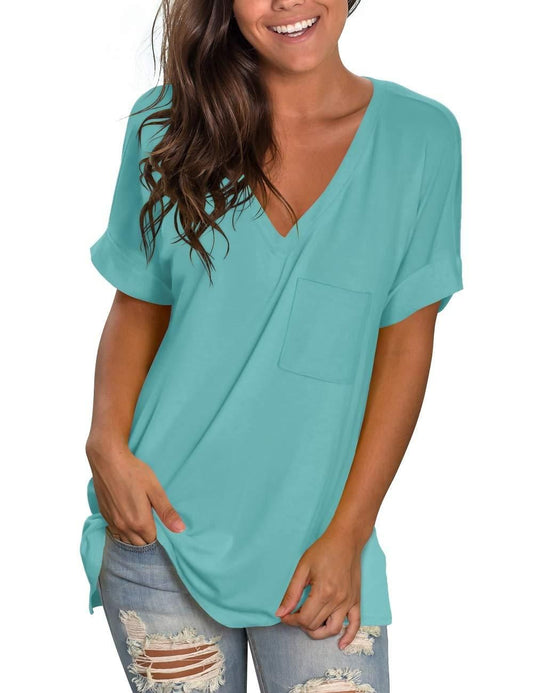 Summer Tops for Women V Neck Short Sleeve T Shirts Basic Plain Tees Blouses