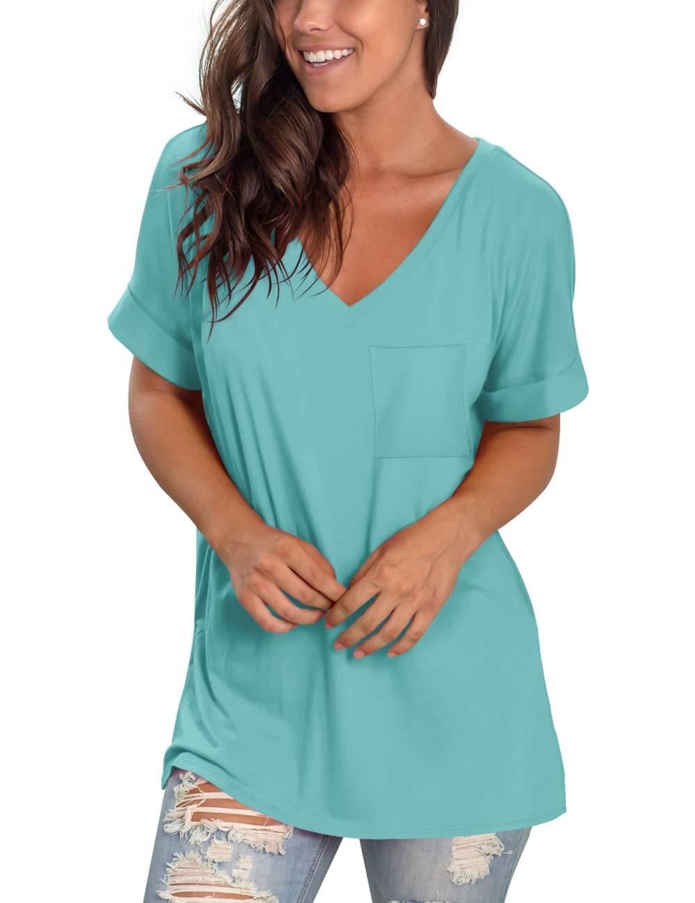 Summer Tops for Women V Neck Short Sleeve T Shirts Basic Plain Tees Blouses