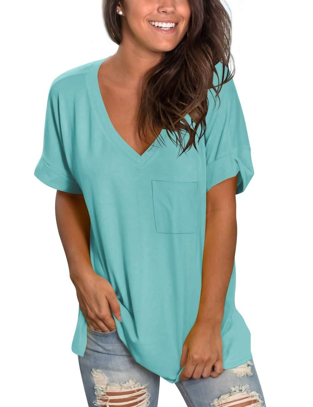 Summer Tops for Women V Neck Short Sleeve T Shirts Basic Plain Tees Blouses