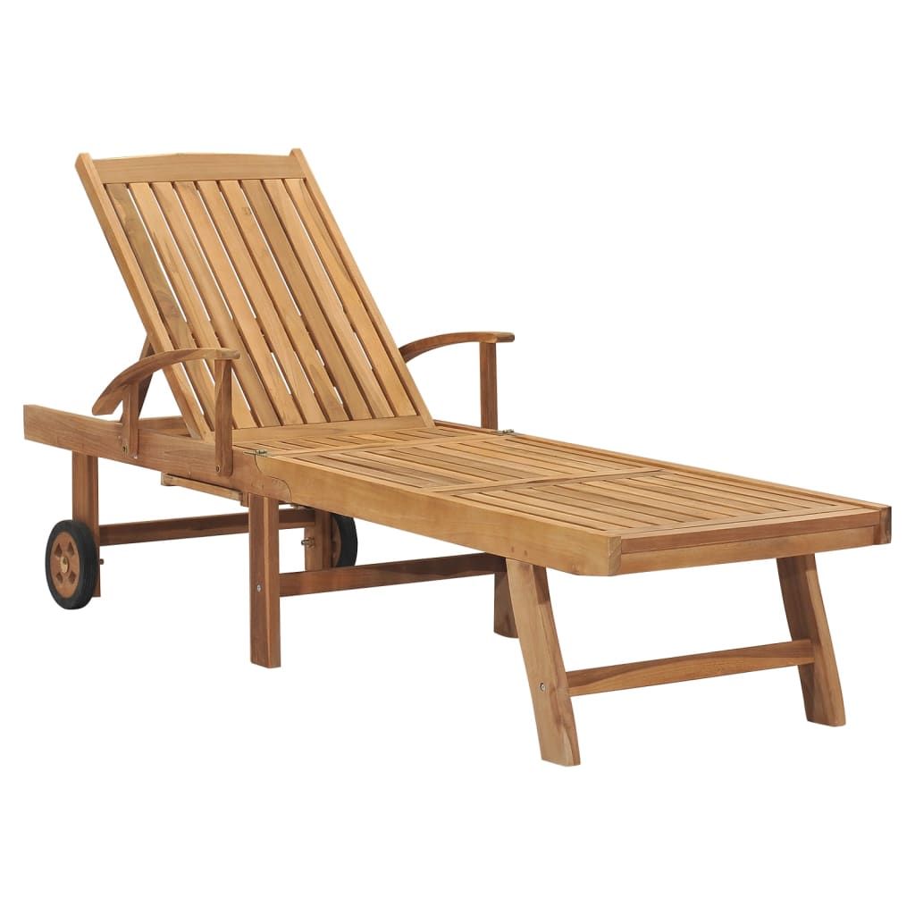 Sun Lounger Natural Teak Solid Teak Wood, Galvanized Steel