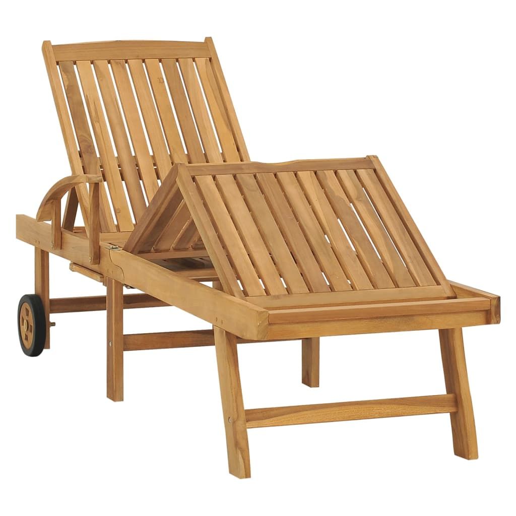 Sun Lounger Natural Teak Solid Teak Wood, Galvanized Steel