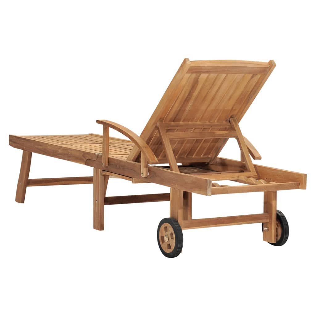 Sun Lounger Natural Teak Solid Teak Wood, Galvanized Steel