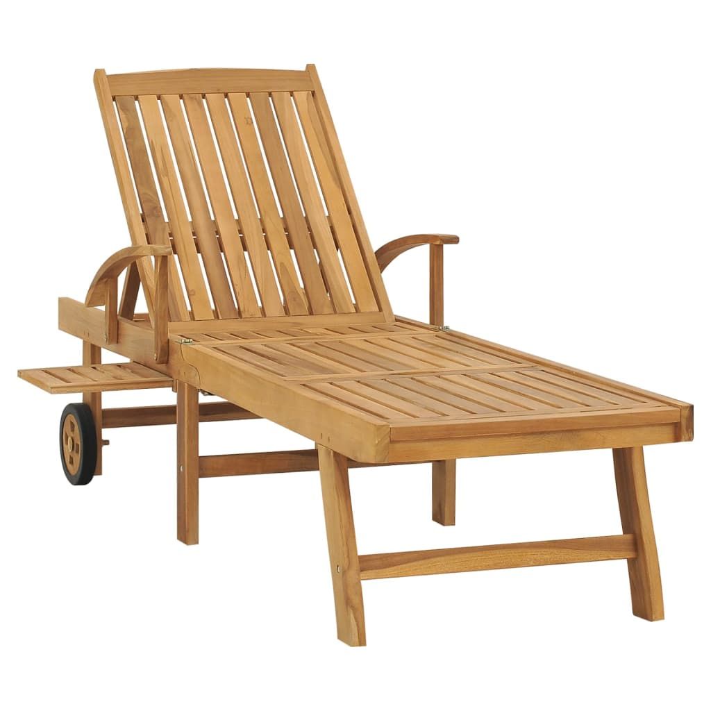 Sun Lounger Natural Teak Solid Teak Wood, Galvanized Steel