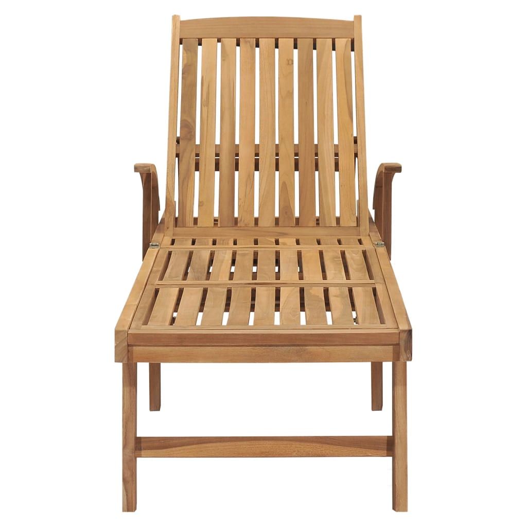 Sun Lounger Natural Teak Solid Teak Wood, Galvanized Steel