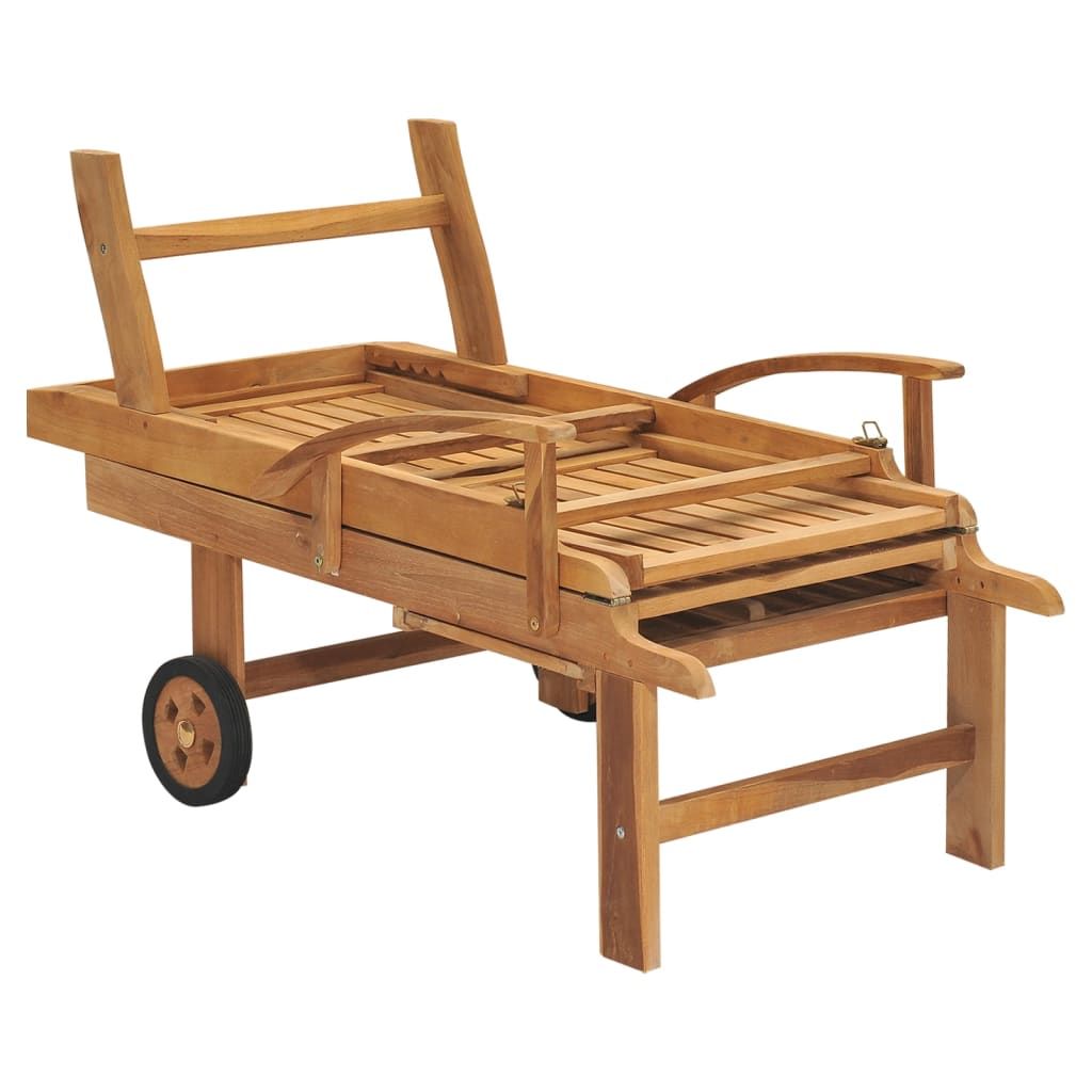 Sun Lounger Natural Teak Solid Teak Wood, Galvanized Steel