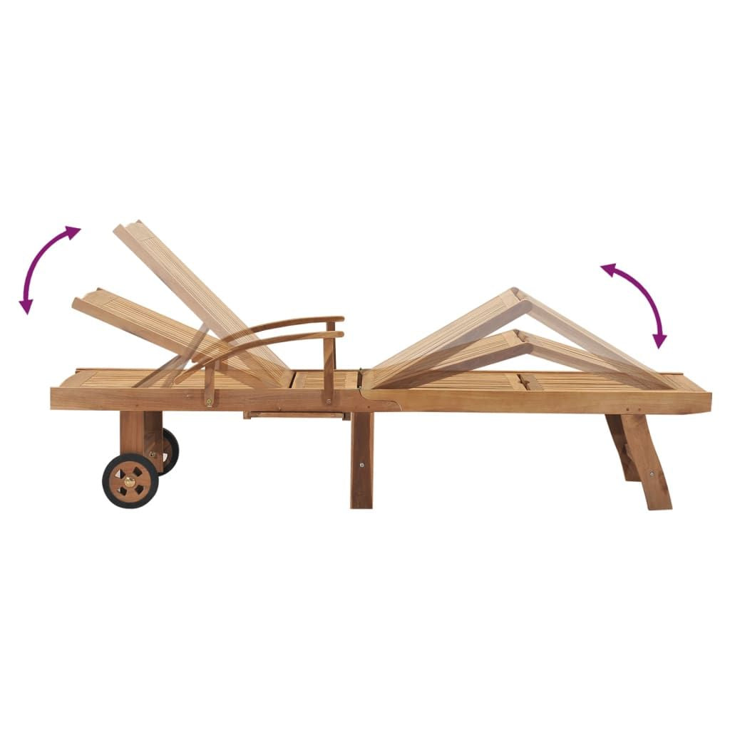 Sun Lounger Natural Teak Solid Teak Wood, Galvanized Steel