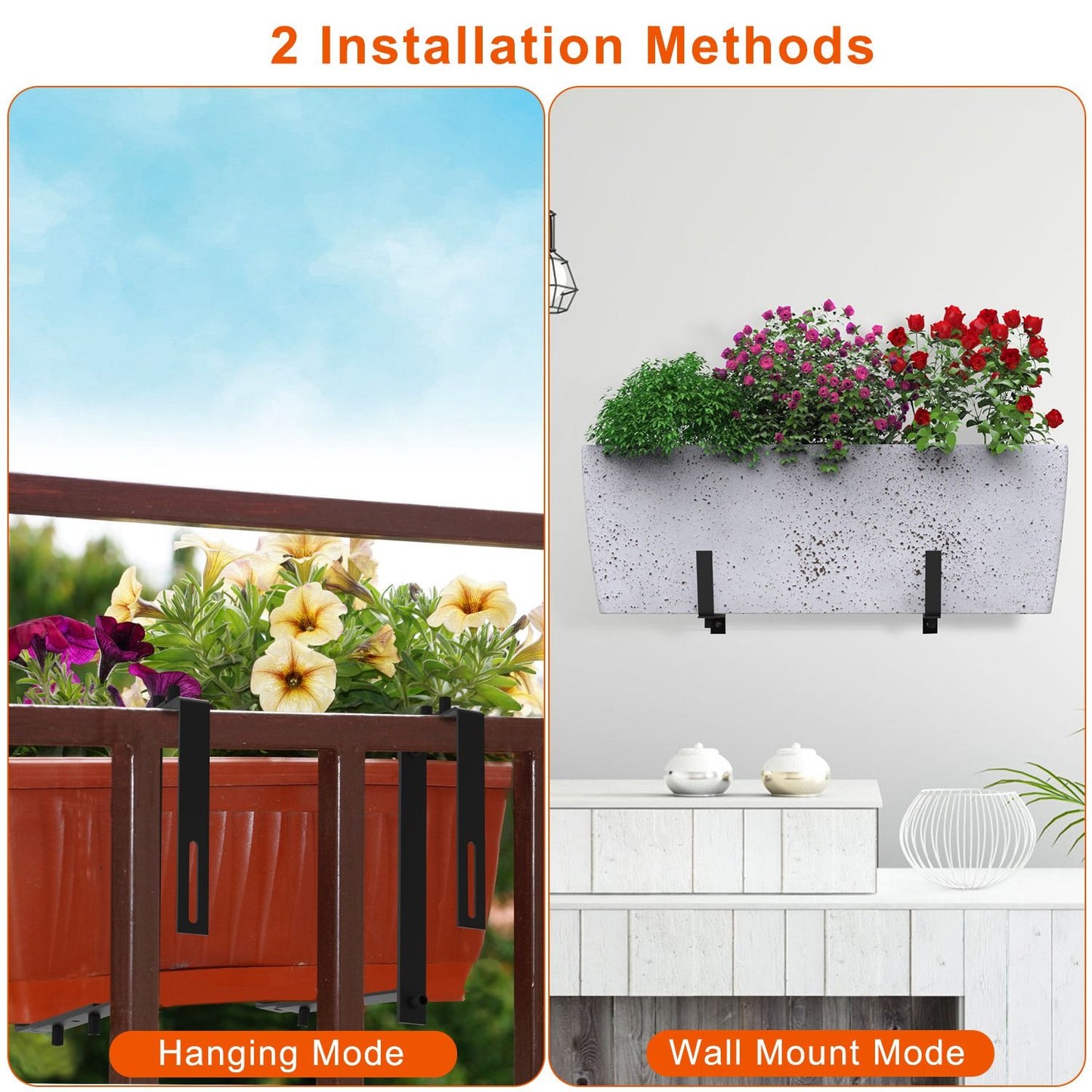 Telescopic Window Planter Bracket, Iron No-Drill Wall-Mounted Flower Box Holder, 6.1-11.6" Tray & 2.36-6.9" Dual-Size Hook, Indoor/Outdoor Rustproof Rail Hanging Basket Support, with 24 Screws & Screw
