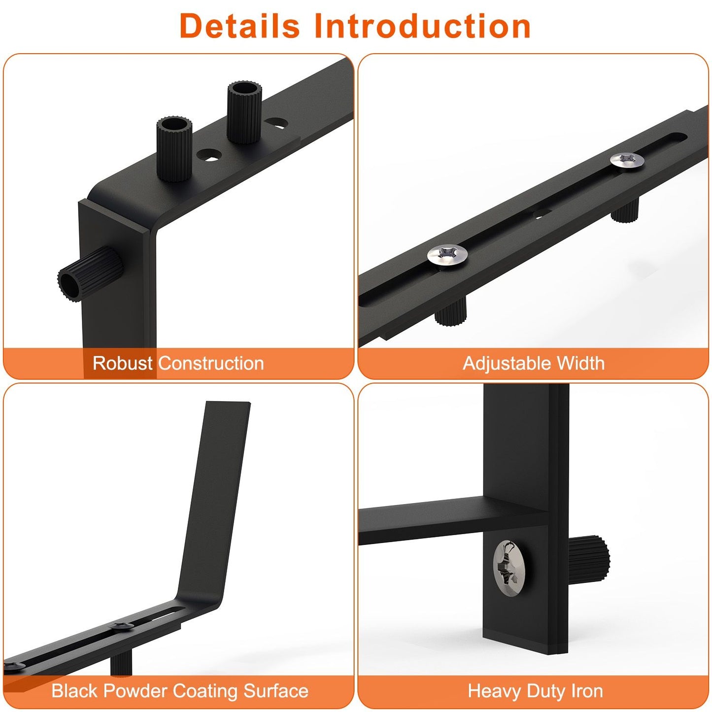 Telescopic Window Planter Bracket, Iron No-Drill Wall-Mounted Flower Box Holder, 6.1-11.6" Tray & 2.36-6.9" Dual-Size Hook, Indoor/Outdoor Rustproof Rail Hanging Basket Support, with 24 Screws & Screw
