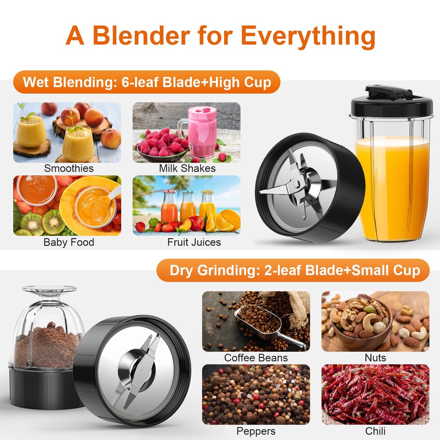 TENKER 850W Personal Blender with Cups for Shakes and Smoothies Meat Fruit Grinding Chopping Blending