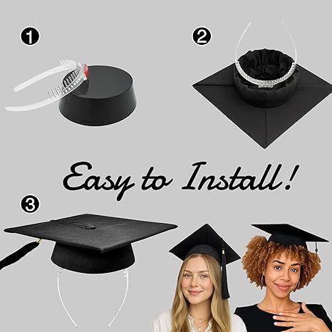 The DELUXE Graduation Cap Headband – Secure Your Grad Cap on Natural Hair, Curls, Braids, Locs, Twists, and Straight Hair (Black and Clear)