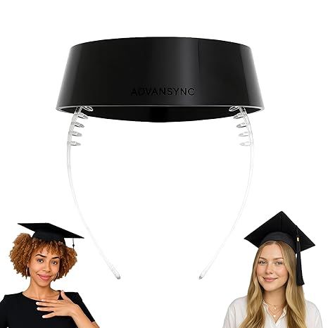 The DELUXE Graduation Cap Headband – Secure Your Grad Cap on Natural Hair, Curls, Braids, Locs, Twists, and Straight Hair (Black and Clear)
