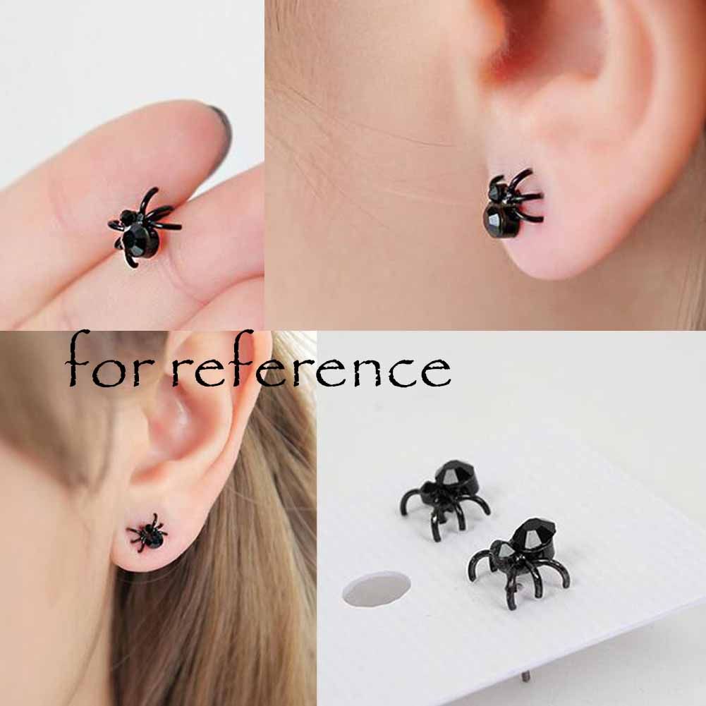 Tiny Spider Stud Earrings Black Mini Ear Stud Halloween Party Club Scare Insect Earring; 2 Pairs