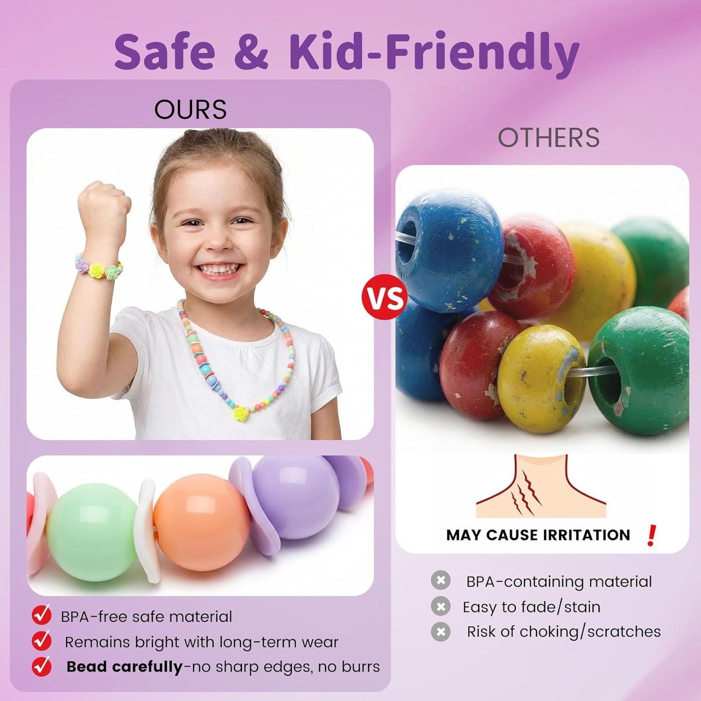 Toddler Necklace Bracelet, 3 Sets Kids Jewelry for Girls Colorful Beads, Costume Dress up Jewelry Gifts Princess Party Favors