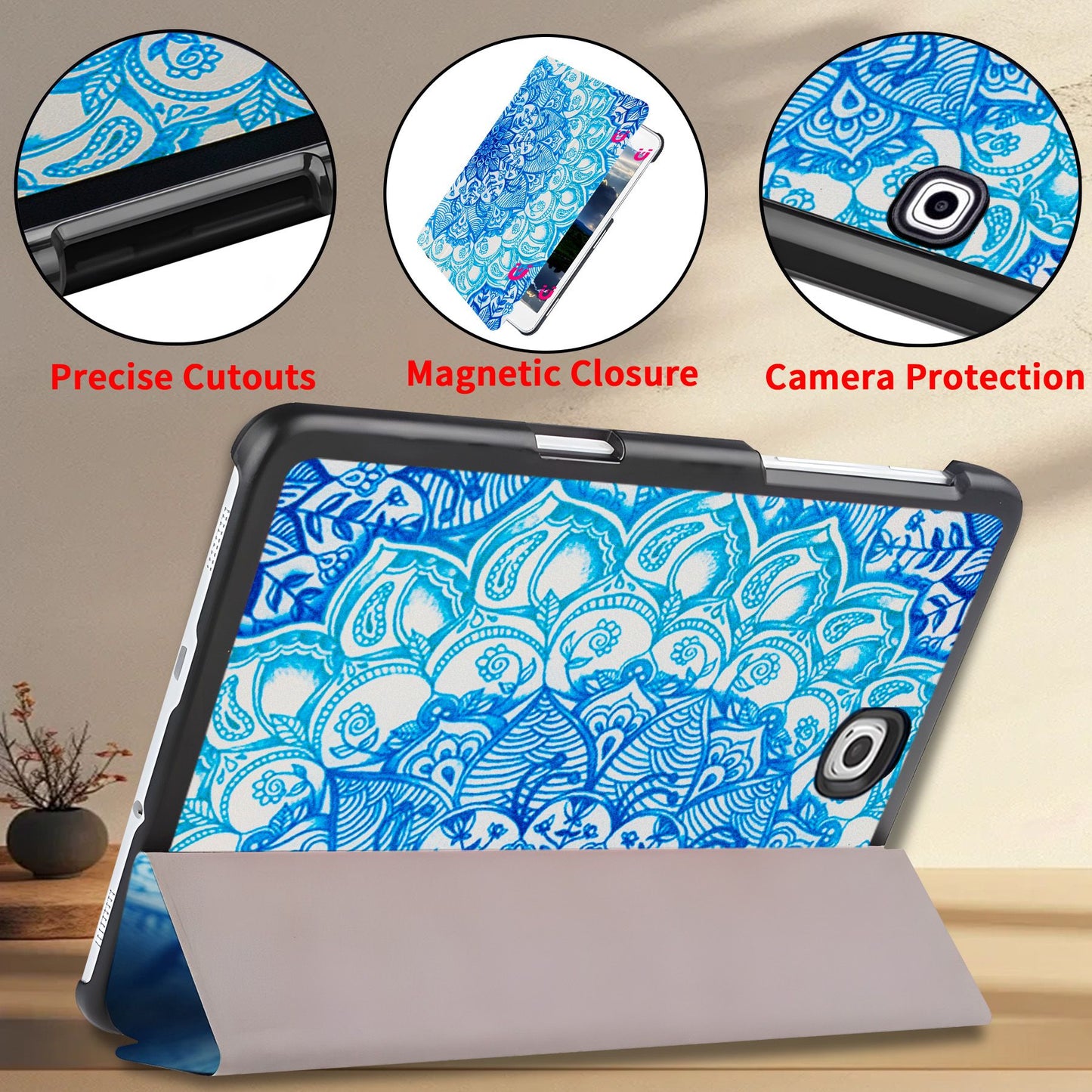 Tri-Fold Case Compatible with 8.0 Inch Samsung Galaxy TAB S2 8.0 T710/T713/T715C/T719C - Premium PU Leather Tri-Fold Cover with Auto Sleep/Wake