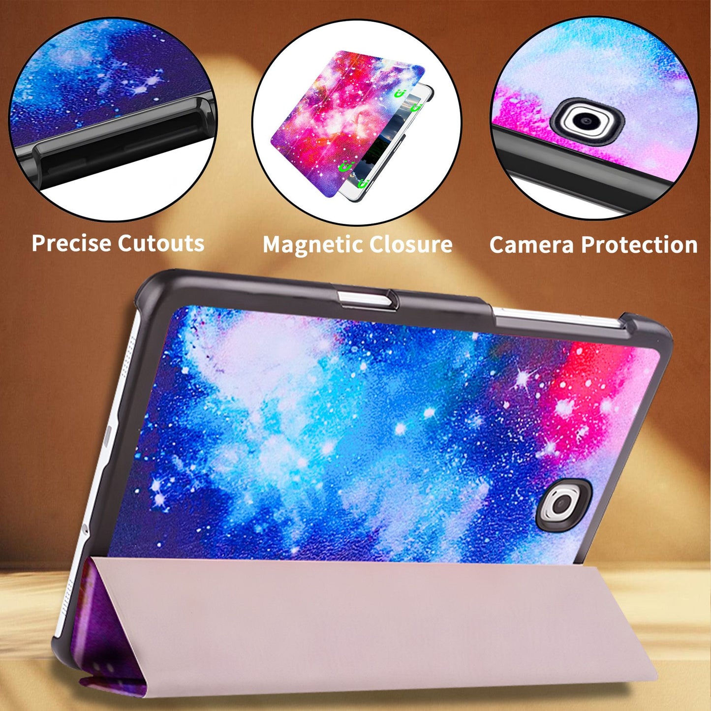 Tri-Fold Case Compatible with Samsung Galaxy TAB S2 9.7 inch Tablet - SM T810/T813/T815C/T819C(2014 Edition), Includes a Screen Protector - Premium PU Leather Tri-Fold Cover with Auto Sleep/Wake
