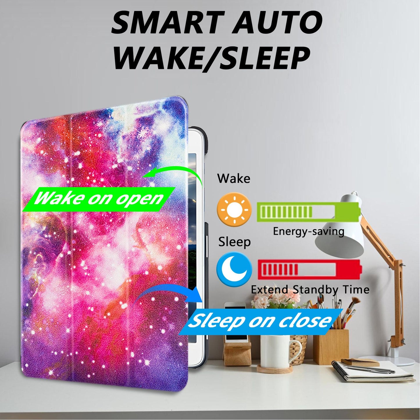 Tri-Fold Case Compatible with Samsung Galaxy TAB S2 9.7 inch Tablet - SM T810/T813/T815C/T819C(2014 Edition), Includes a Screen Protector - Premium PU Leather Tri-Fold Cover with Auto Sleep/Wake