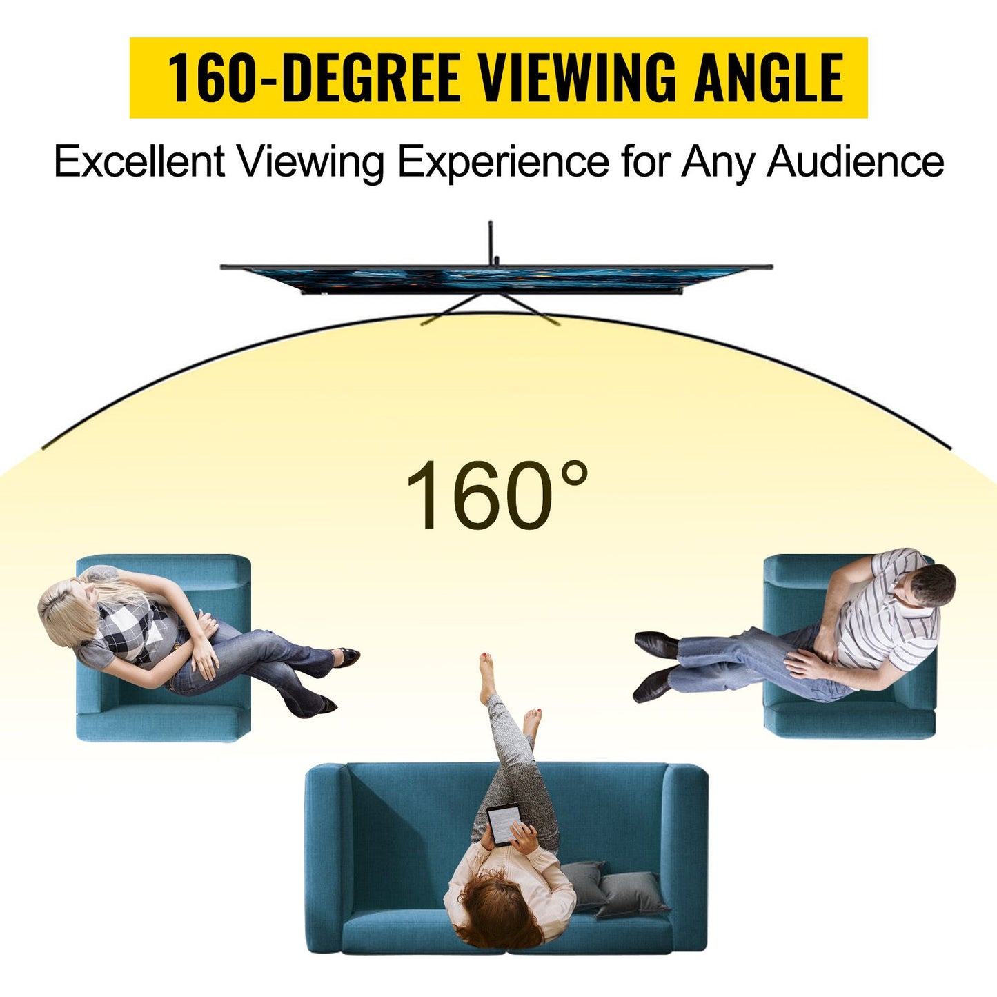 Tripod Projector Screen with Stand 110inch 16:9 4K HD Projection Screen Stand Wrinkle-Free Height Adjustable Portable Screen for Projector Indoor & Outdoor for Movie, Home Cinema, Gaming, Office