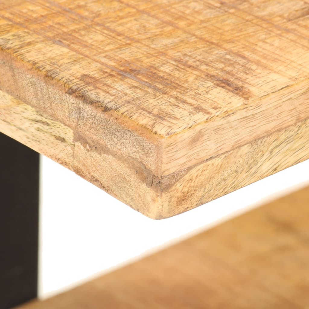TV Cabinet Natural Wood, Black Rough Mango Wood, Iron 35.4 in
