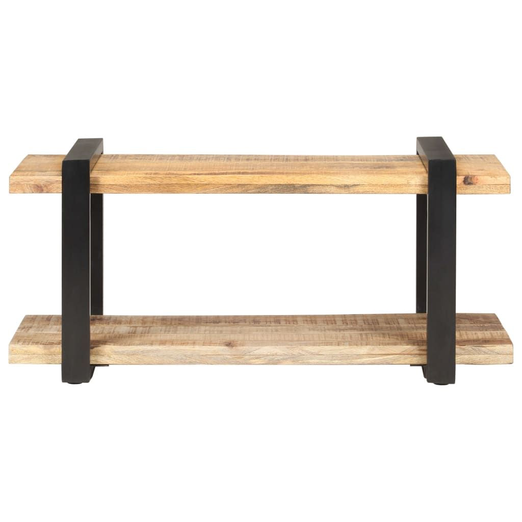 TV Cabinet Natural Wood, Black Rough Mango Wood, Iron 35.4 in