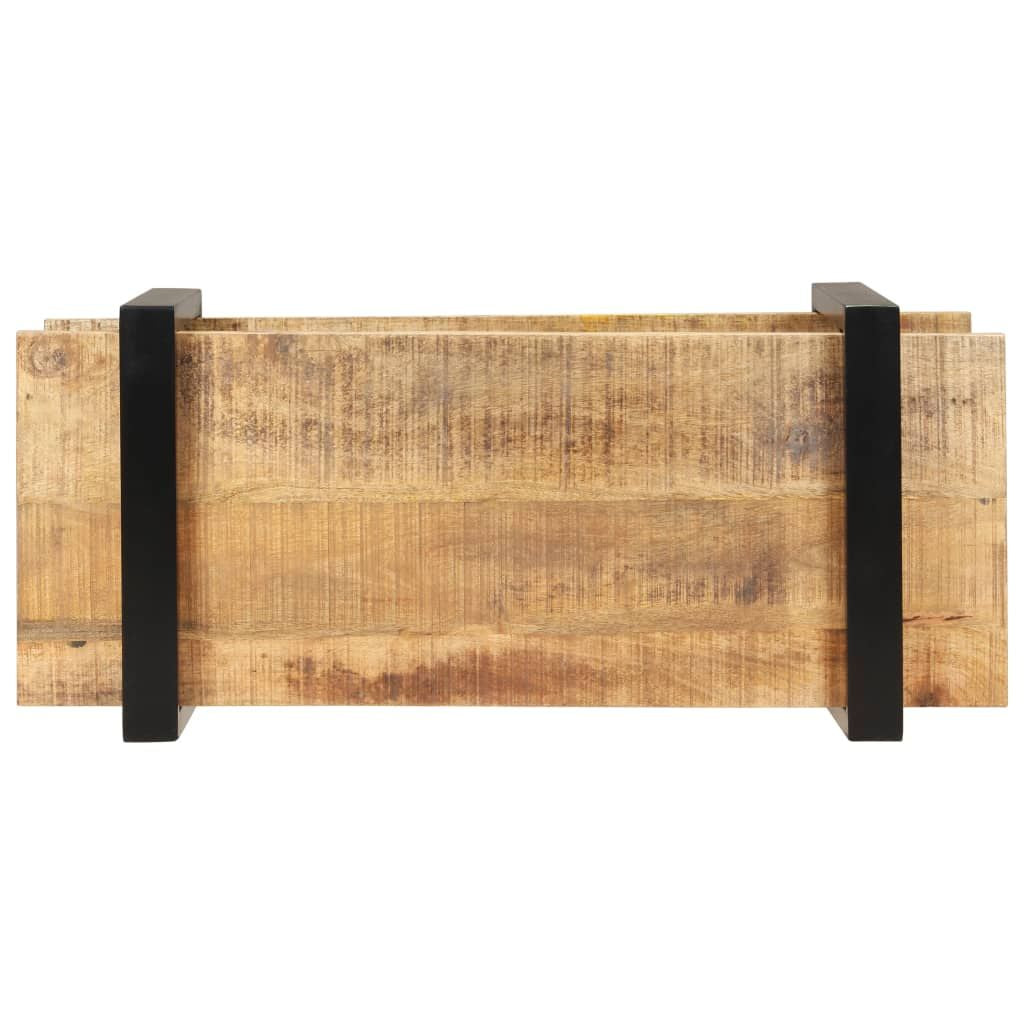 TV Cabinet Natural Wood, Black Rough Mango Wood, Iron 35.4 in