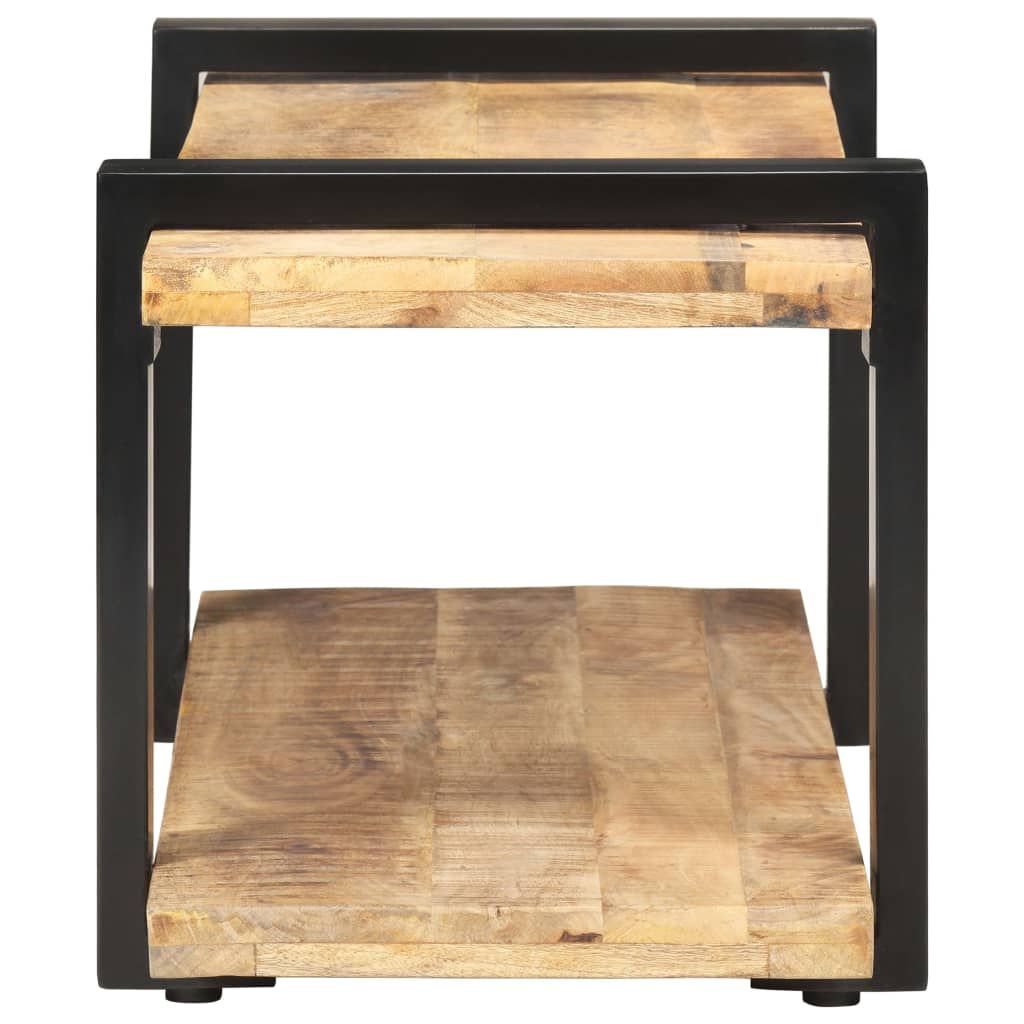 TV Cabinet Natural Wood, Black Rough Mango Wood, Iron 35.4 in