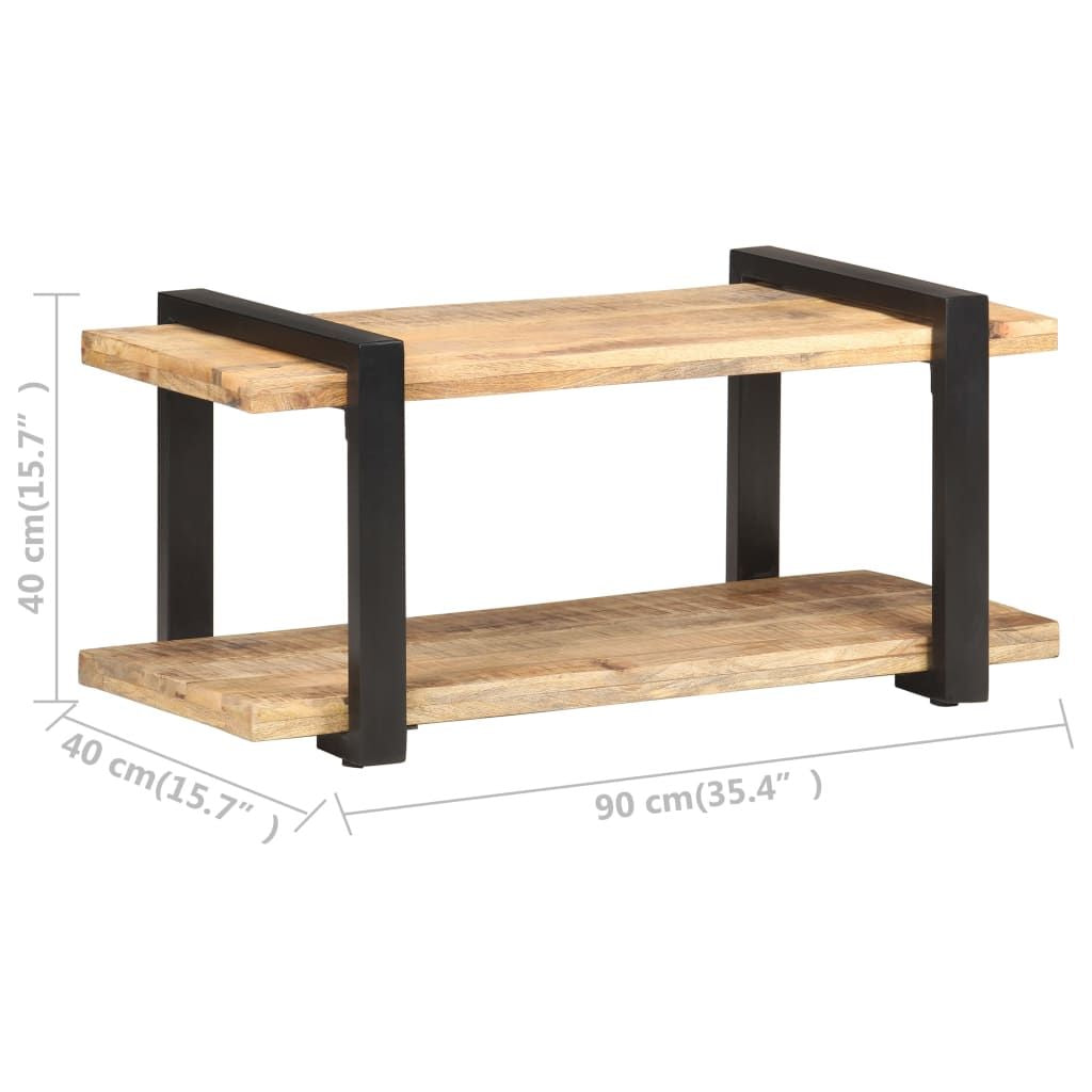 TV Cabinet Natural Wood, Black Rough Mango Wood, Iron 35.4 in