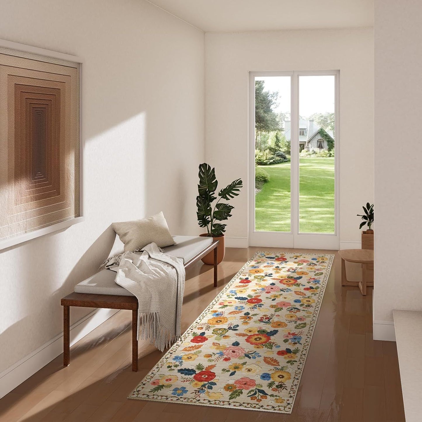 Washable Small Entryway Area Rugs: 2'x3' Floral Rug Non Slip Door Mat Indoor Entrance Stain Resistance Low Pile Throw Rugs for Inside Front Door Floor Bedroom Bedside Kitchen Nursery Dorm Home Entry
